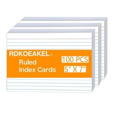 100 Pack 5x7 Ruled Index Cards, Heavyweight 160g Large Lined 100 PCS, White