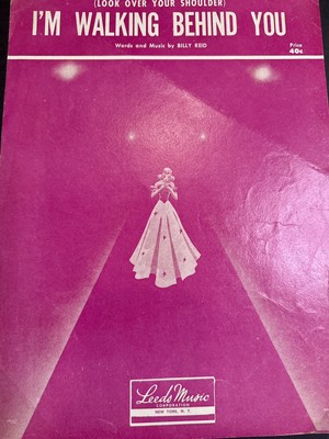 Vintage Sheet Music I m Walking Behind You Billy Reid Pink Cover 1950s Leeds