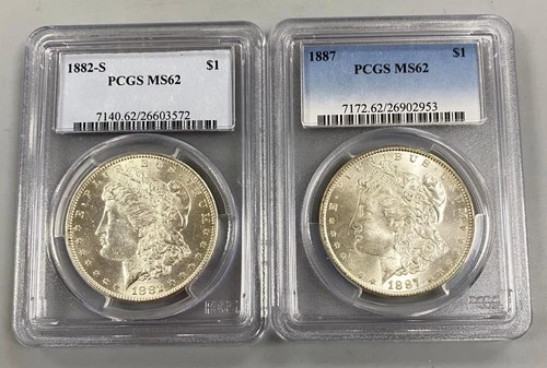 2 PCGS MS62 US Morgan Silver $1 1882-S 1887-P L24098