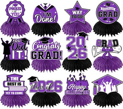 Purple Graduation Decorations 2026 Honeycomb Centerpieces, Class of 2026 Grad...