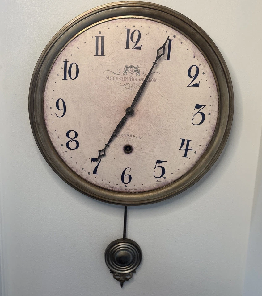 Timeworks 14” Augustus Bourdillon Pendulum Wall Clock ~Brass Frame~Preowned - Image 3 of 4
