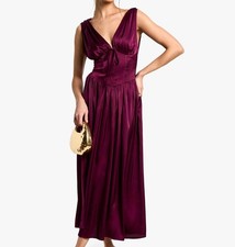 Boohoo Burgandy Milkmaid Maxi Dress Deep Plunge V-neck Sz 6 Basque Sleeveless 