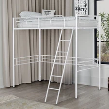Twin Loft Bed Contemporary Style With Open Area Underneath Metal Structure,Whit