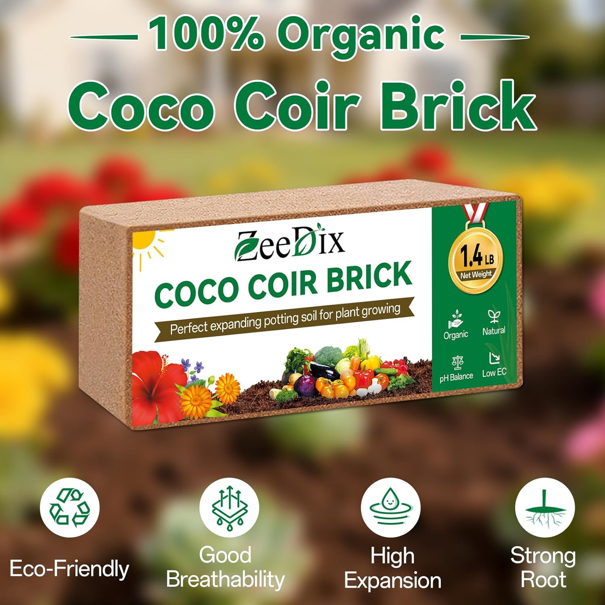 Zeedix 2 Pcs Coco Coir Brick for Plants- 100% Organic Coconut Coir