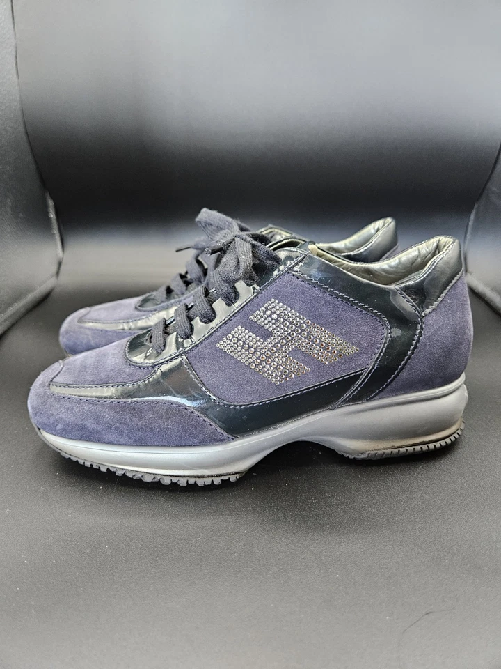 Zapatillas Hogan Hechas en Italia Azul Marino Gamuza con Logotipo de Estrás para Mujer Talla 37 Foto 3 de 4