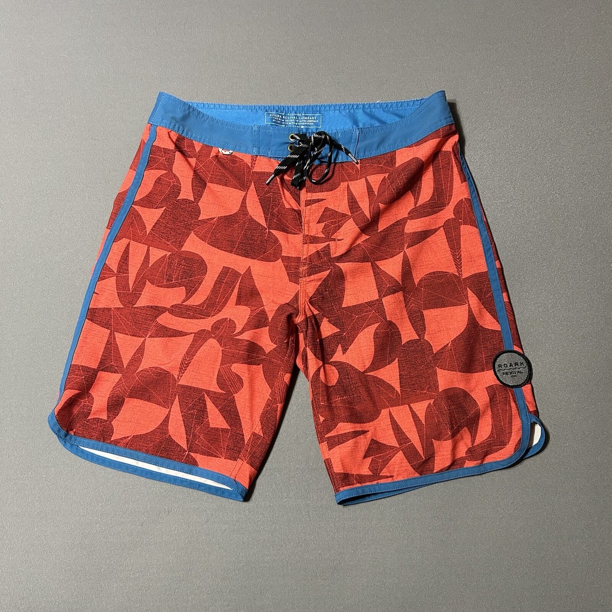 Roark Revival Board Shorts Mens 32 Red Polyester Stretch Geometric 