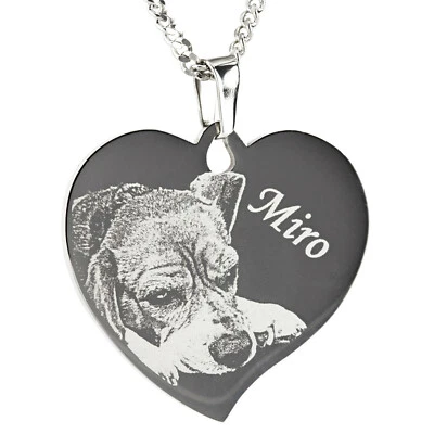 LASER FANTASY Gravur personalisierter Schmuck Herz Edelstahl Anhänger Fotogravur Geschenk