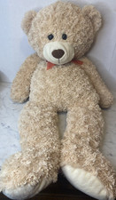HugFun Large Teddy Bear Tan With Red Bow 36" Tall