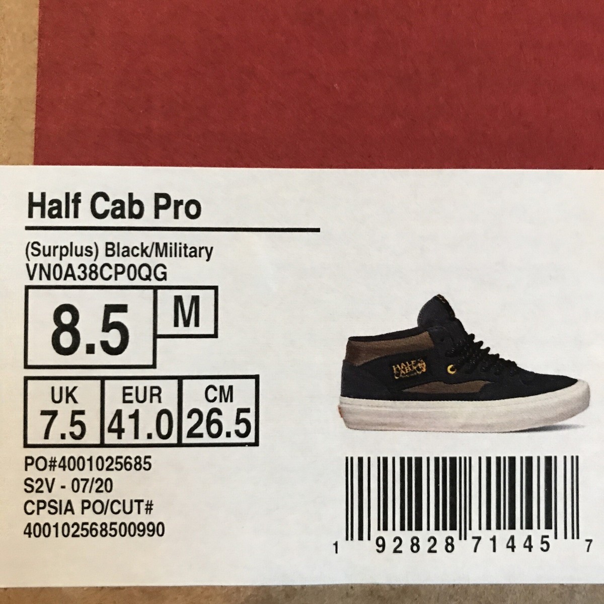 VANS Men\'s 6.5/Women\'s 8  Half Cab Surplus Black Military/White VN0A38CP0QG Vans Half Cab Pro Men`s 7.5/Womens 9 Surplus Black Military  main image 2