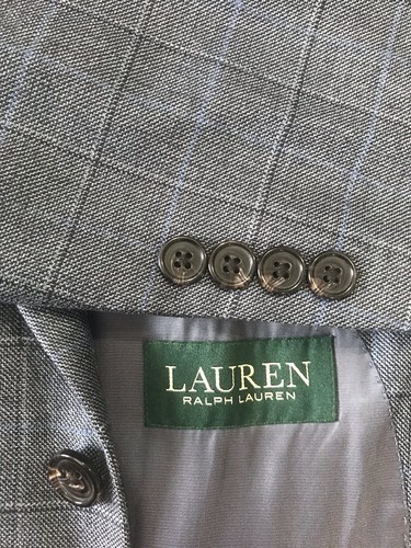 Ralph Lauren Silk Wool Blazer Navy Blue Plaid Windowpane square Sz 44L