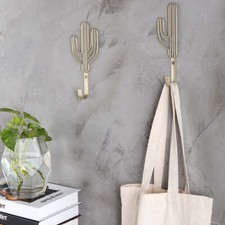 Appendiabiti per cactus in metallo tono ottone da parete, appendiabiti per cactus, set di 2