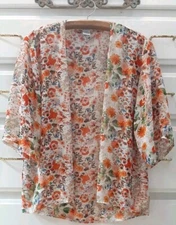 Sans Souci SzS Semi-Sheer Open Front Floral Kimono Cover-Up Top Boho Cottagecore