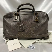 LOEWE Amazona 36 Bronze Embroidered Logo Anagram Mini Boston Bag Used