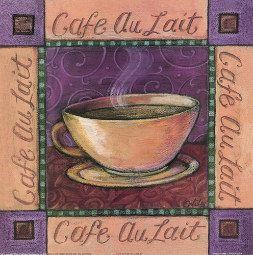 Cappuccino Cafe Coffee Cup J Wiley 12x12 Set of 2 - Picture 2 of 3
