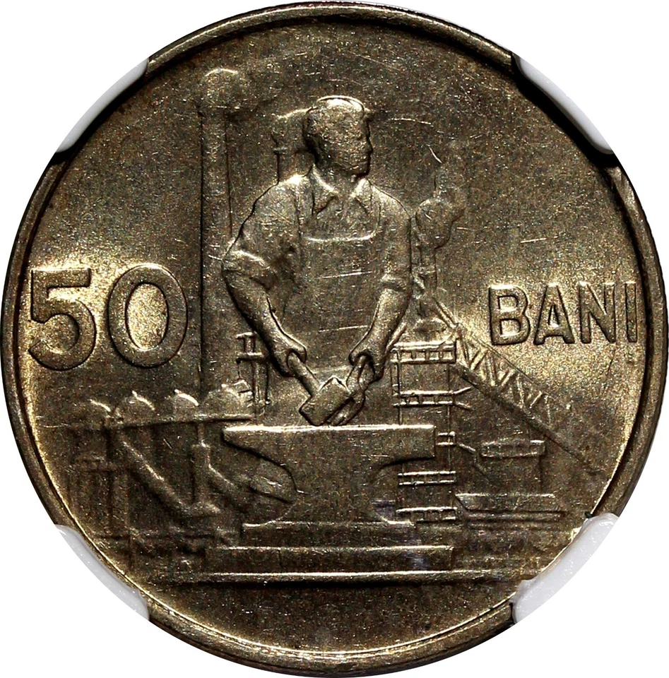 Romania 1956 50 Bani NGC MS63 25 mm 2 Years Type BU COIN KM# 86 (16) - Image 4 of 4