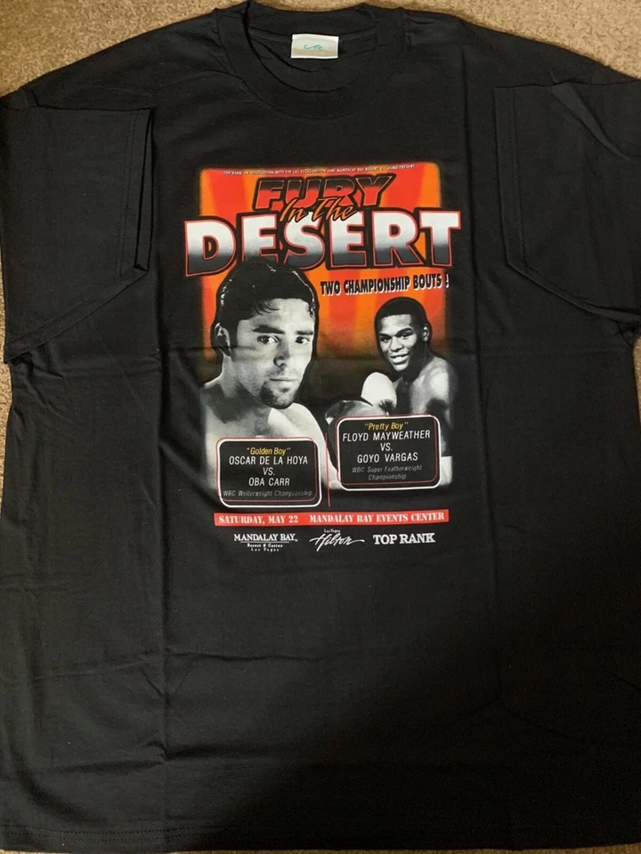 Vintage FLOYD MAYWEATHER OSCAR DE LA HOYA FURY IN THE DESERT ORIGINAL CHAMP TEE - Image 2 of 4