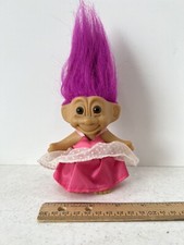 Russ Troll Doll Fuchsia Hair Brown Eyes Pink White Gown, Stickered
