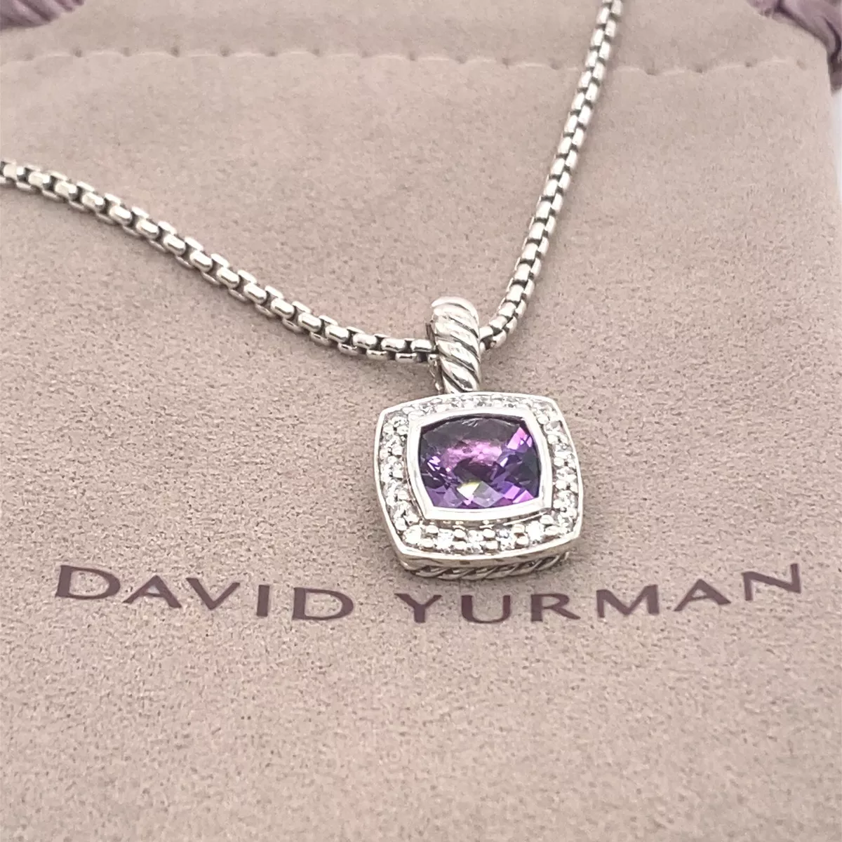 Authenticated David Yurman Sterling Silver Infinity 14mm Amethyst Pendant  On A David Yurman 18