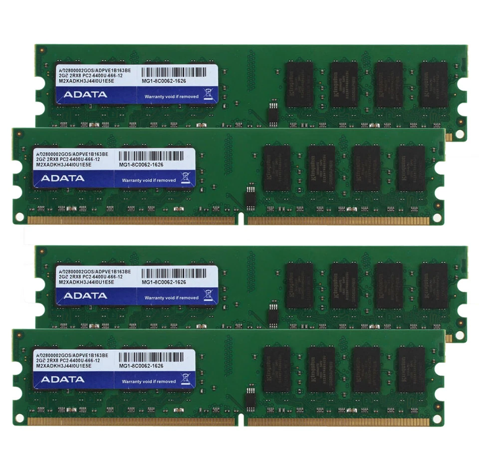 ADATA Kits 4X 2GB 2RX8 PC2-6400 DIMM DDR2 800Mhz Desktop Memory RAM Low Density - Image 2 of 4