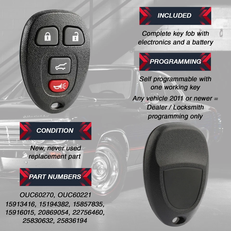 Key Fob Remote for Buick Cadillac Chevrolet Remote OUC60221 OUC60270 15857835 Foto 4 de 4