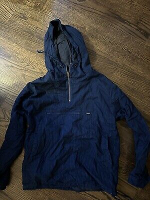 【KOOLOSET】Nylon String Collar Anorak J Crew Indigo Dyed Seersucker Anorak Pullover Hooded AU682