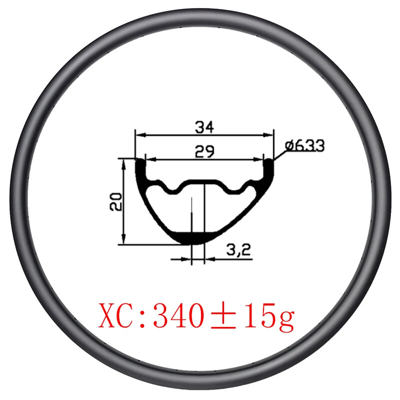 Cerchio in carbonio 29er MTB XC 34mm asimmetrico