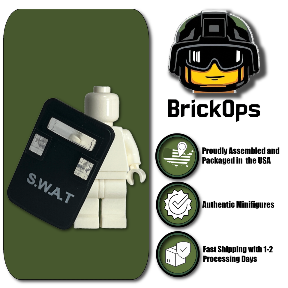 Police Riot Shield - Compatible With LEGO Minifigures & Toy Brick Figures