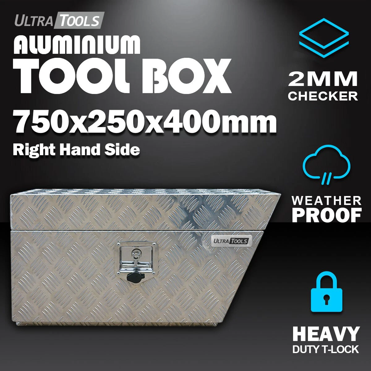 Aluminium Tool Box Under Tray Right Vehicle Truck Toolbox Storage 2mm Checker - Picture 1 of 8