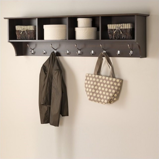 Espresso 60 Wide Hanging Entryway Shelf Coat Rack Storage Office