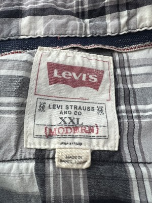 Levi s Modern Western Cowboy Shirt Gray/blue Plaid Pearl Snap XL 2 Pocket