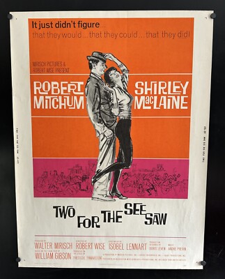 original 1962 TWO FOR THE SEE SAW 30 x 40 Theatre Movie Poster SHIRLEY MACLAINE