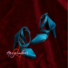 Stilettos Cross Buckle High Heels Satin Shoes for 1/3SD10/13/GR BJD Doll Blue