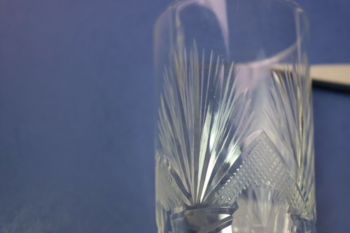 Cut Crystal 2 Glass Tumblers Crosshatch Fan Thumbprint 4 1/2 " Bohemia ? - Picture 2 of 10