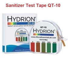 HYDRION QT-10 QUATERNARY Sanitizer Ouat TEST PAPER for Ranges 0-400 ppm