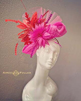 Kentucky Derby Fascinator Hot Pink Red Hat Fun Royal Ascot Hat Melbourne Cup Hat