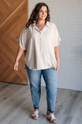 Sweet Simplicity Button Down Blouse in Oatmeal - Picture 2 of 17