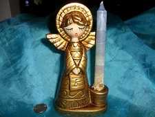 Vintage Plaster Angel Candle Holder -  Hand Painted - Made in Japan 