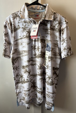 CHAPS Men's Performance Polo Shirt Size S Khaki Hawaiian Print