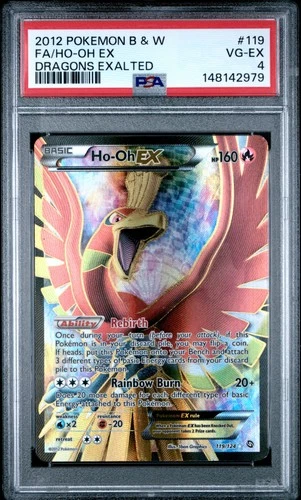 2012 POKEMON BLACK & WHITE DRAGONS EXALTED #119 FULL ART/HO-OH EX PSA 4