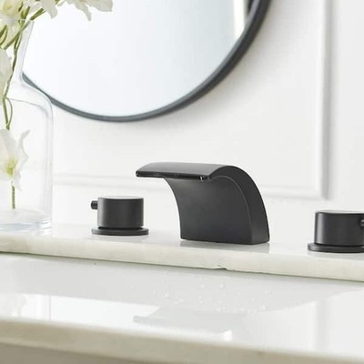 BWE 8 in. Waterfall Widespread 2-Handle Bathroom Faucet With Led Light Black