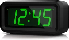 Alarm Clock, Small Digital Clock, 1.2Inch Green LED Clock, Adjustable Brightness