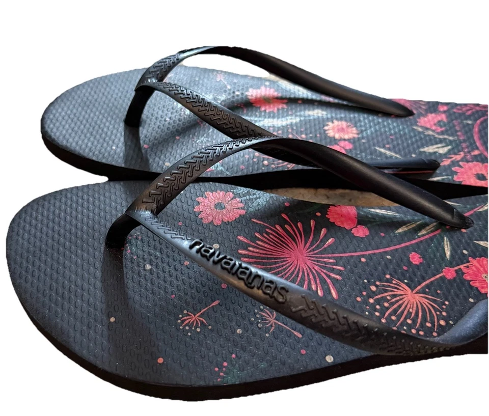 Chanclas Havaianas Slim Florales Azul Marino Rosa Flores Para Mujer’s 9/10 Foto 4 de 4