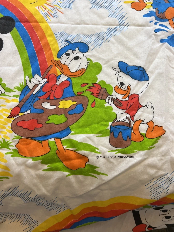 Juego de Sábanas Disney Vintage Años 70 Doble Plano Ajustado Mickey Mouse Pato Donald Arco Iris Foto 4 de 4