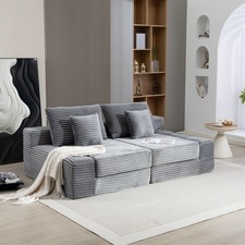 Cloud Plush Sofa Bed w/ Deep Seat - Corduroy Sleeper Chair, Gray