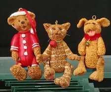 KSA (KURT S. ADLER, INC.) BEAR, CAT & DOG ARTICULATED, RESIN CHRISTMAS ORNAMENTS