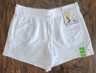 RBX French Terry Shorts Womens Novelty Waistband Pockets, White, Large, NEW!!