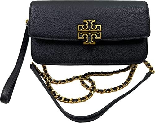 Tory Burch Women's Britten Pebble Leather Chain Wallet Bag With Wristlet Black