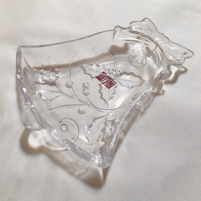 Mikasa Christmas Glass Dish Season s Holly Clear Collection Holiday Bell VTG