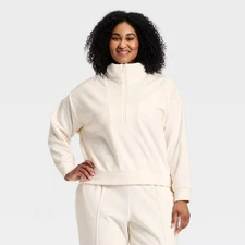 Women's Velour Ribbed 1/2 Zip Sweatshirt - All In Motion Cream M