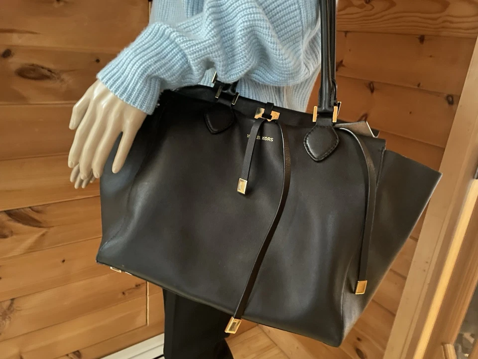 Michael Kors Collection Miranda Black Leather Tote Crossbody Bag Large - Image 2 of 4